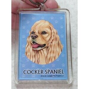 Cocker Spaniel Dog Keychain Pet Project Art Acrylic Key Ring USA  2x3" NEW